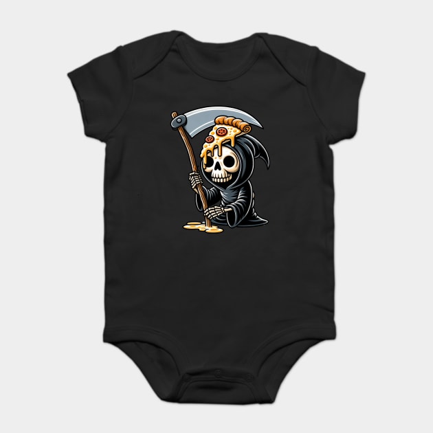 Grim Reaper  with Pizza, Funny Pizza lover Baby Bodysuit by logiamerch